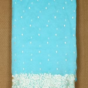 Sheer Powder Blue Organza Embroidered Saree