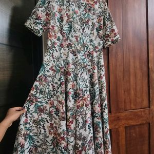 A-Line Floral Dress V Neck