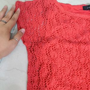 Tomato Reddish Crochet Top