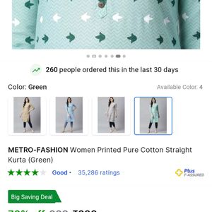 METRO-FASHION Women Pure Cotton Straight Kurta