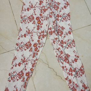 White And Pink Flower Cotton Pant New