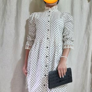 NAVY BLUE POLKADOT FULL BUTTON DRESS