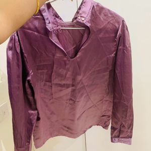 Mauve Satin Shirt For Office Wear