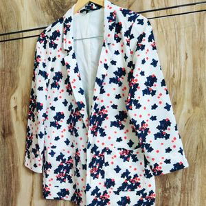 White Printed Coat Size-36