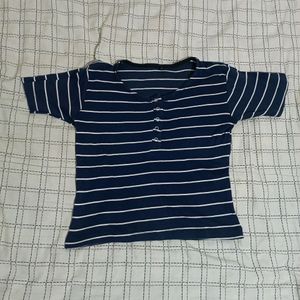 Blue Striped Crop Top