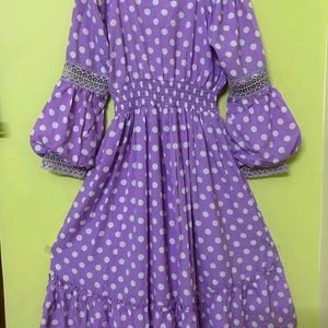 Lavender Polka Print Knee Length Dress