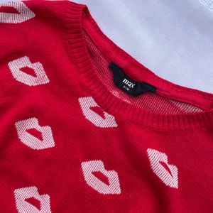 Kiss Print Red White Y2K Pinterest Korean Sweater