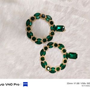 Long Emerald Green Diamond Earrings