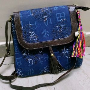 New Ikkat Print Sling Bag With Tassle