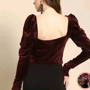 Women Burgundy Sweetheart Neck Top