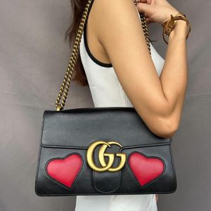 Auth Gucci GG Marmont Heart  Leather Shoulder Bag