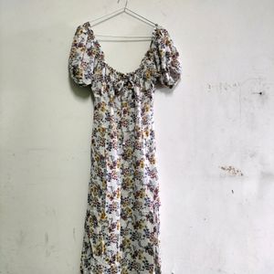 White With Floral Print Dress (Women's)