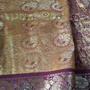 Golden Colour Saree With Full Zari Work