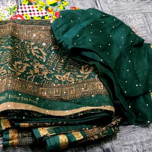 Bottle Green Saree With Blouse🍀