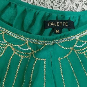 Green Embroidered Sheer Top