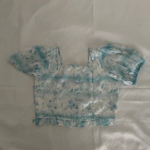 Sky Blue Sequence Crop Top