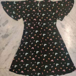 MAX Branded Black Floral Layered Sleeves Dress