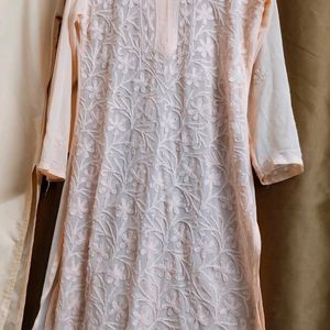 Lucknowi Peach Kurta With Inner