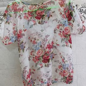 White Floral Printed Top