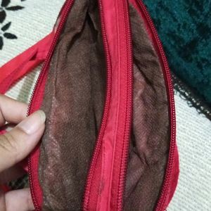 Red Colour Sling Bag With Many Compartment