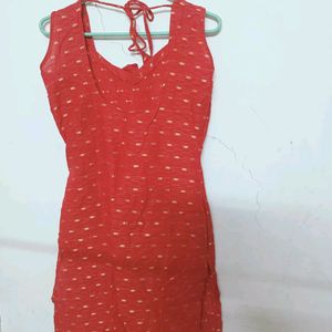 Red Deep Back Neck Kurti