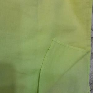 Lime Yellow Kurti With Multi Color Collared Neck