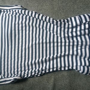 Stripped Dress With Buckle For Belt