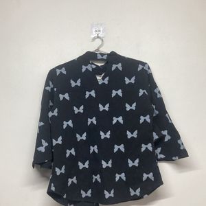 bell sleeves bow print shirt