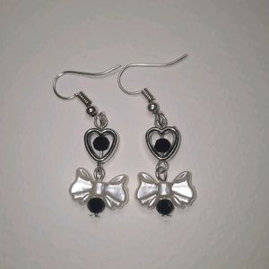 Heart Bow Earrings (Black)