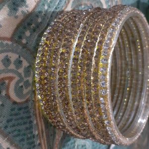 Golden, White Stone Bangles