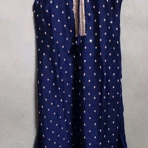 Navy Blue Kurti With Golden Hand Work👑 Tieup Neck