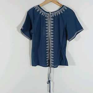 Navy Blue Embroidered Casual Top (Women)