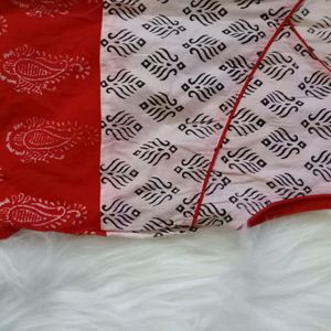 white and red tie dye block printed kurti