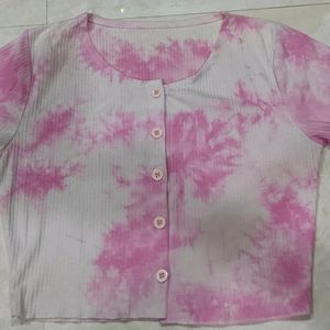 Pink and White  Tie Dye Crop Top