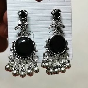 Black Stone Oxidised Earrings