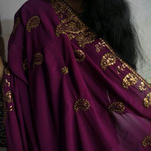 Party Wear Violet Colour Georgette Saree New With Blouse Material Attached