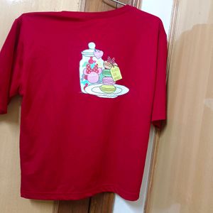 Red Beautiful Print Back  Tshirt