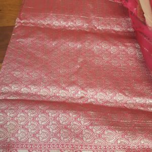 Beautiful Coral Colour Saree With Blouse -new