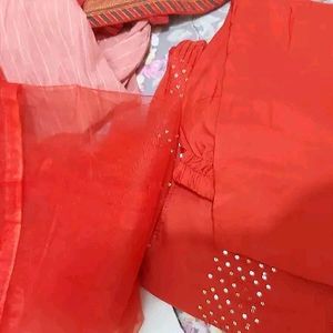 Red Net Kurta Set