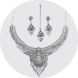 SDR Traditional Oxidized Silver Necklace Set with