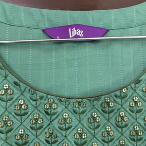 Libas Green Embroidered Silk kurta