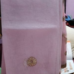 Kota Type Baby Pink Cotton Saree With Maroon Work