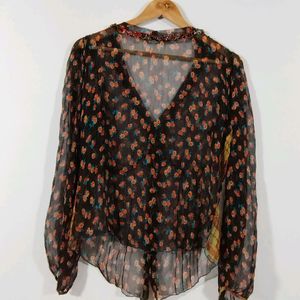 Coffee Brown Floral Printed Top (Women)