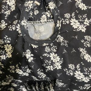 Flower Print Black Top