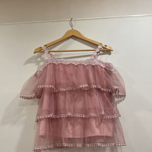 Super Cute Peach Top With Frills & Stylish Sleeves