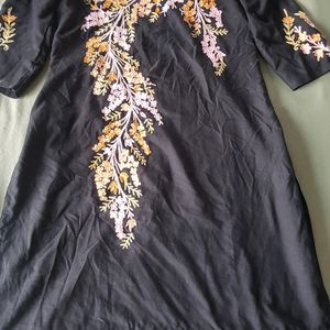 BEAUTIFUL BLACK KURTA WITH MULTICOLOR EMBROIDERY WORK