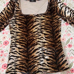 Velvet animal printed trendy fitted top