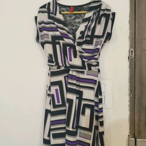 White Purple Geometric Prints Dress