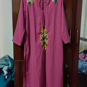 Pink Polyster Kurta Women