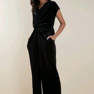 Westside Black Velveteen Knotted Jumpsuit